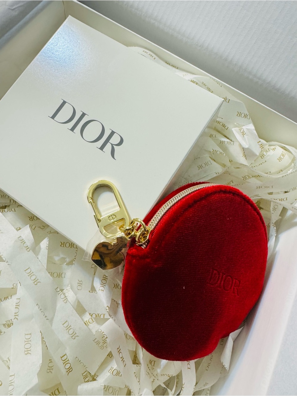 Dior Red Velvet Round Bag Charm Zip Key Pouch with Gold Hardware - Picture 3 of 4